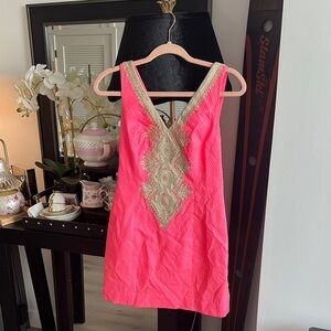 Lily Pulitzer Pink Sleeveless Dress with Gold Embroidery